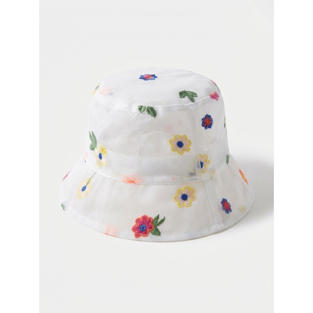 LULLA Collection Bucket Hat Womens OS White Multi Floral Embroidered NWOT Mesh